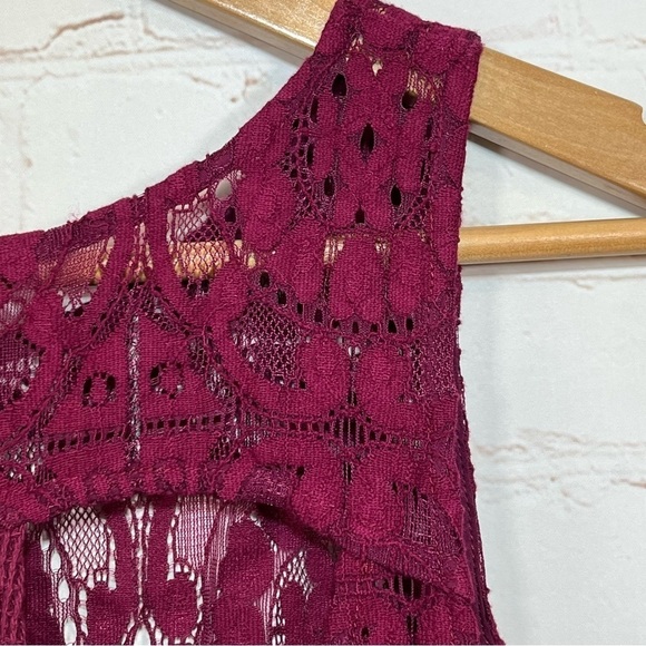 Free People Tunic Lace Tank Babydoll Dress Womens XS Maroon Lined - Picture 11 of 12